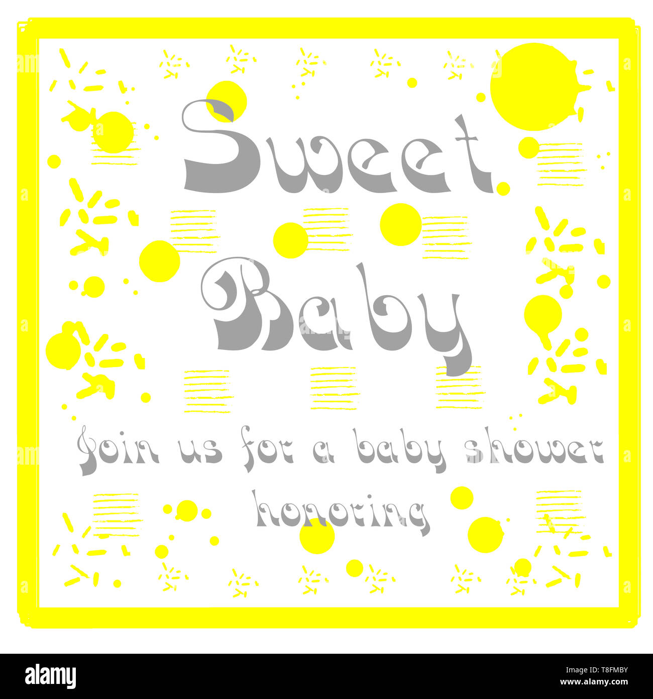 baby shower card invitation layout in white and yellow background with