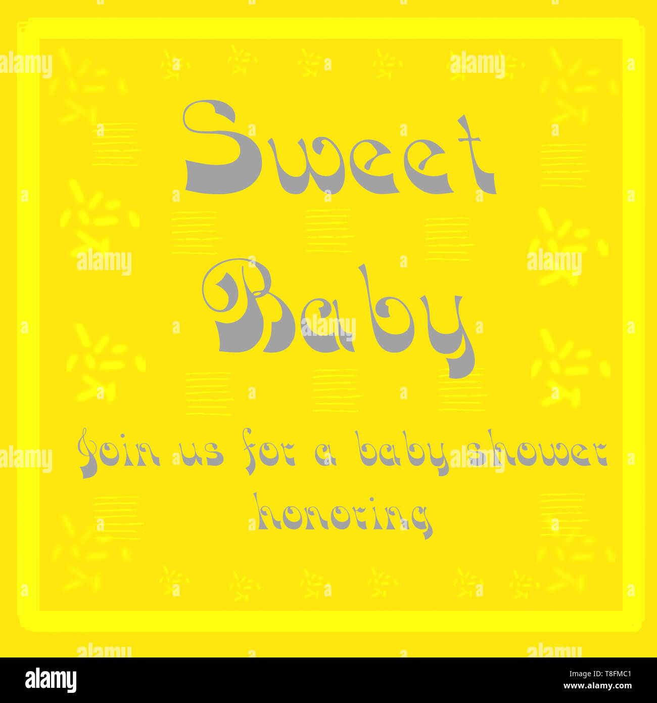 baby shower card in yellow background with text Sweet baby. Join us for