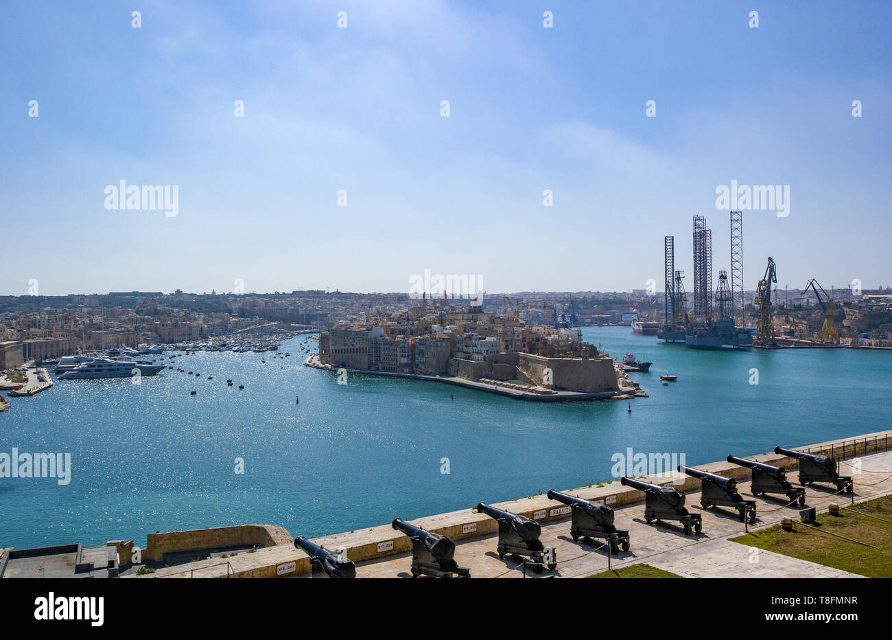View from the fortress esplanade over La Valletta fortifications, Malta Islands Stock Photo