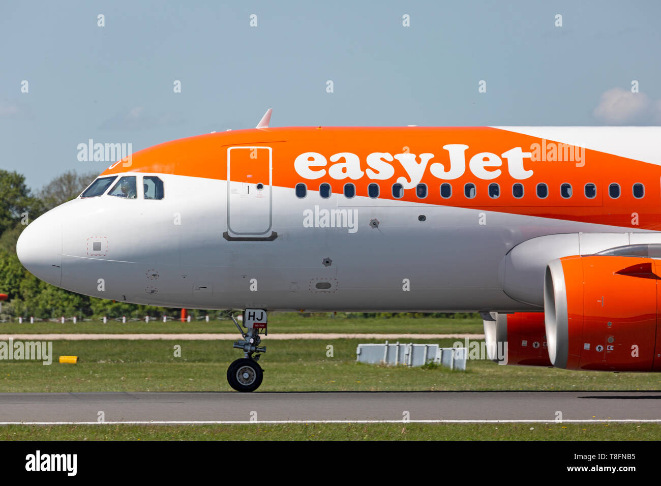 Easyjet Airbus A320 NEO aircraft, registration G-UZHJ, preparing for take off from Manchester Airport, England. Stock Photo