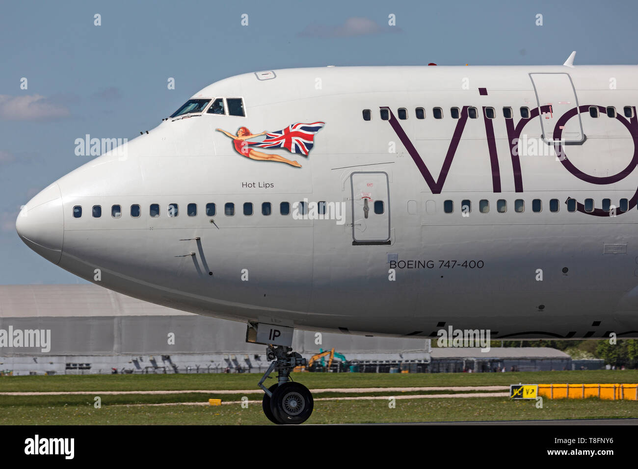 Virgin Atlantic Boeing 747 G-VLIP at Manchester Airport, England. Stock Photo
