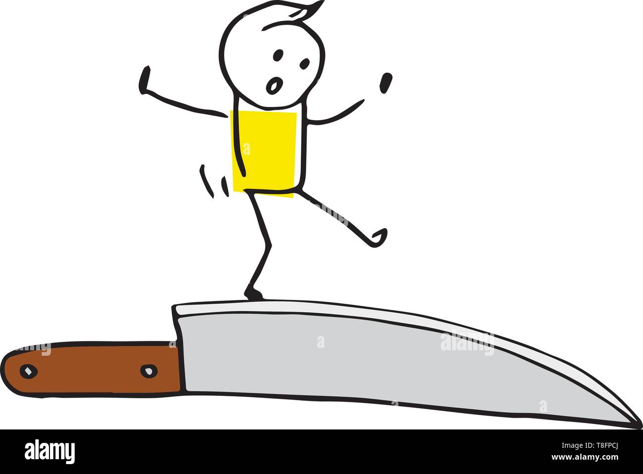 Creative colorful illustration walking on a knife blade. Stock Vector