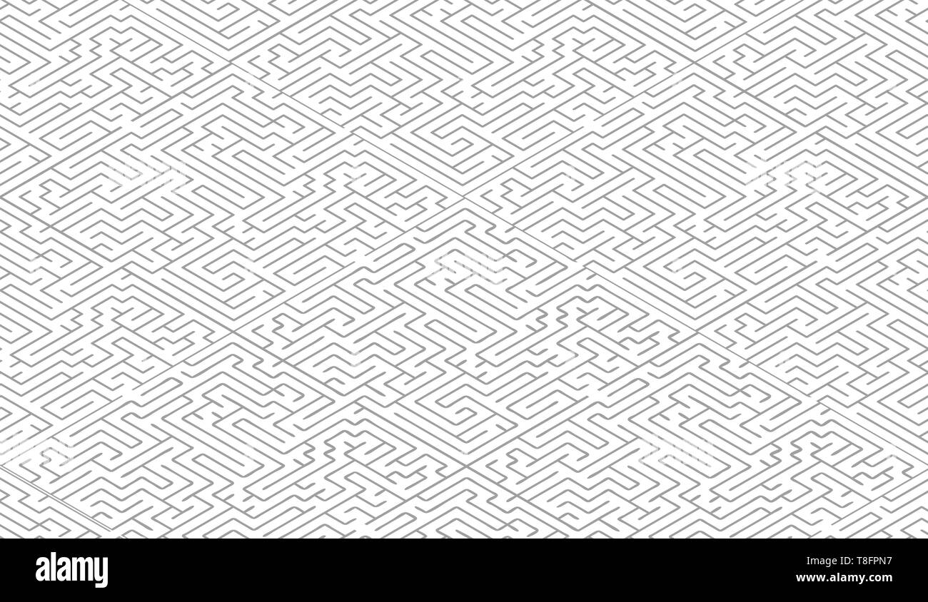Black complicated maze in isometric view on white, seamless pattern Stock Vector