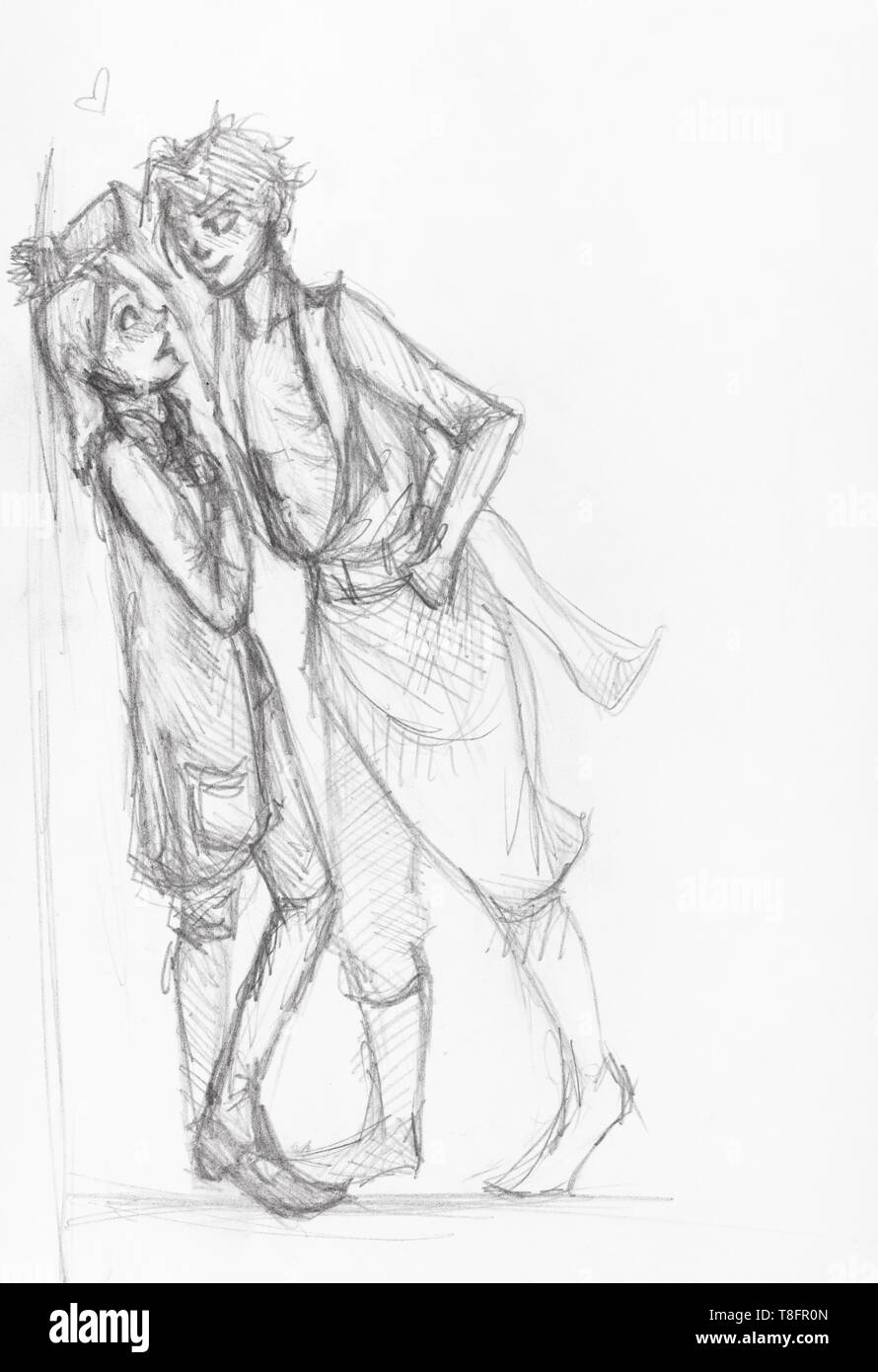 pencil drawings of people hugging
