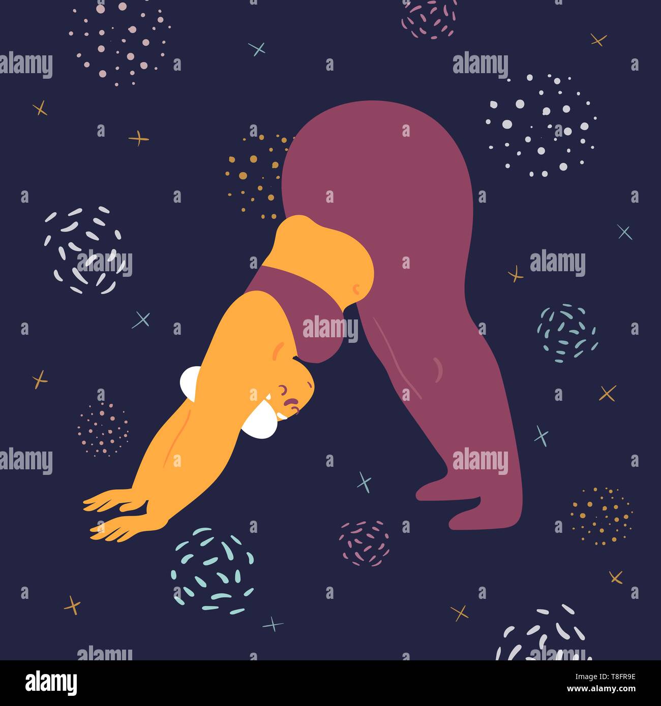 Body positive woman is stretching in the space Stock Vector