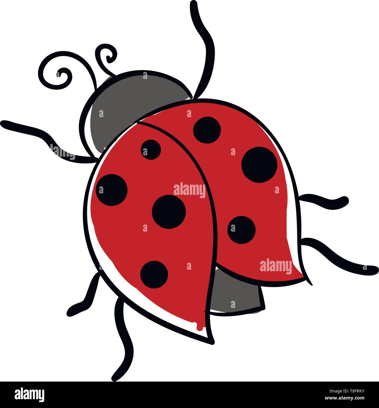 Cartoon cute little dome-shaped ladybug red in color and circular black  patches on their body with two big horns and four walking legs, vector,  color Stock Vector Image & Art - Alamy