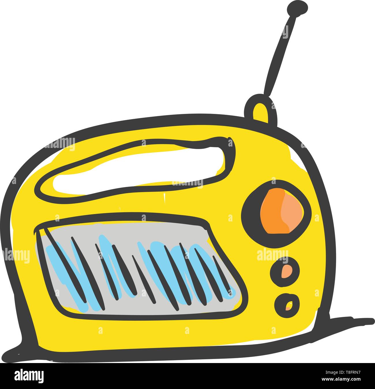 A radio model antique wireless made with excellent craftsmanship, designed with antenna and knobs on the front to start/stop and adjust the volume of Stock Vector