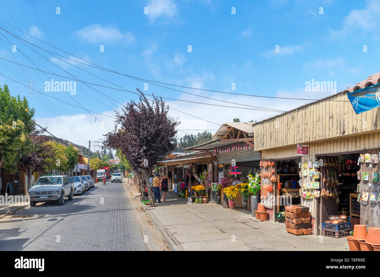 The main street in the village of Pomaire, famous for its local pottery, Melipilla Province, Santiago Metropolitan area, Chile, South America Stock Photo
