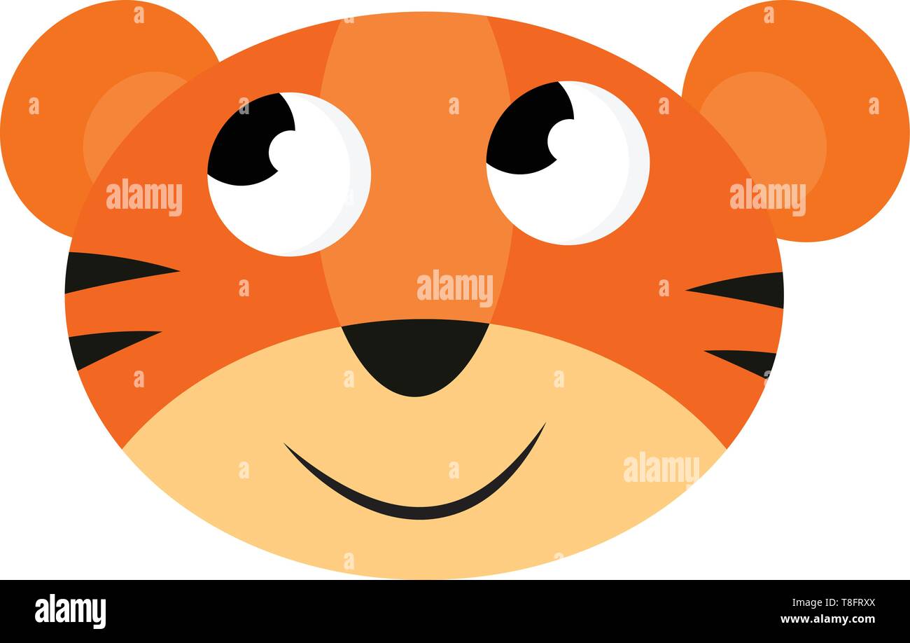 Cartoon picture of the round face of a brown tiger with black stripes has  short ears, with wyes rolled-up is smiling and looks cute over white  backgro Stock Vector Image & Art -