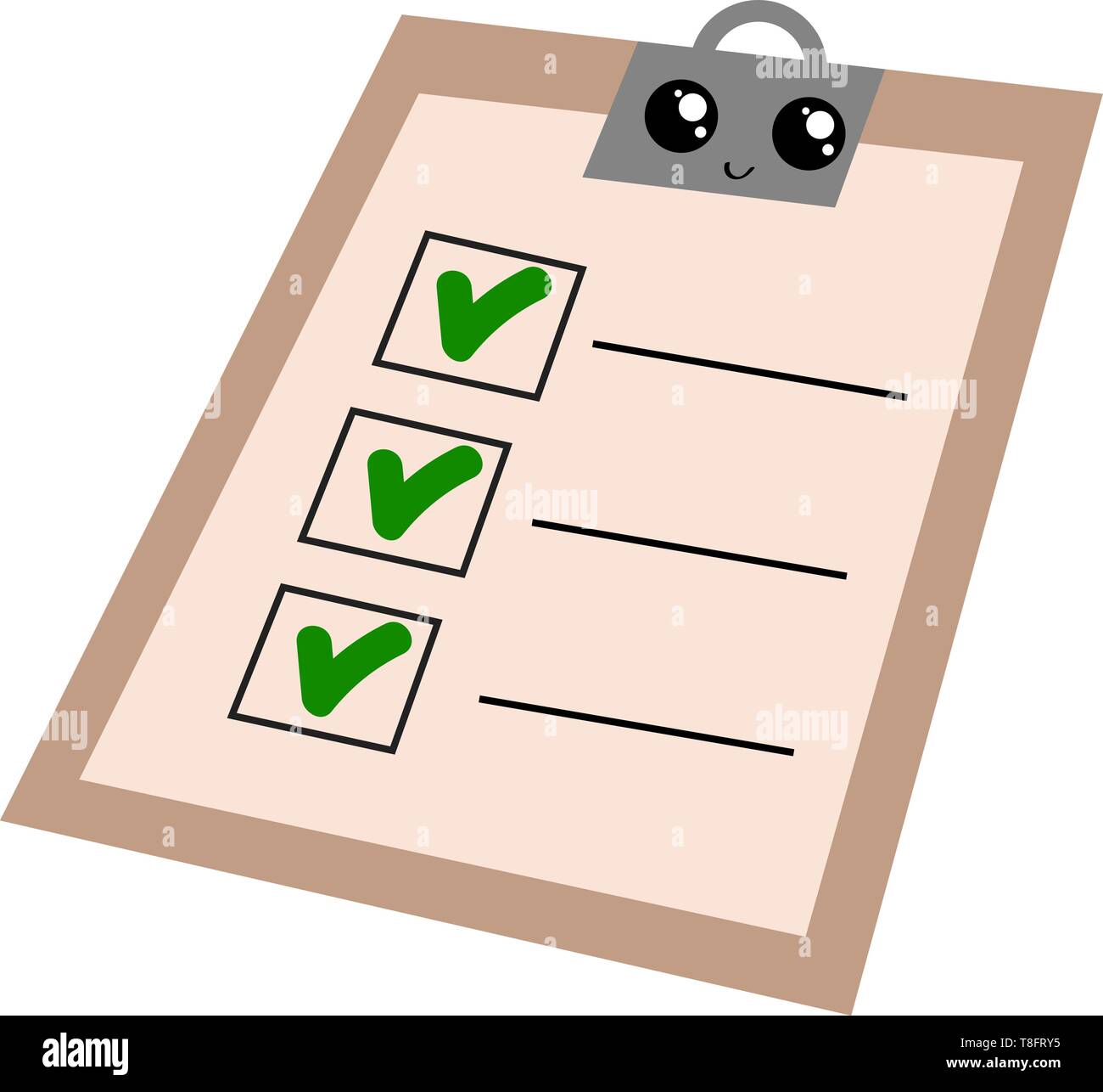 Emoji of the smiling writing pad brown in color with the green ticked