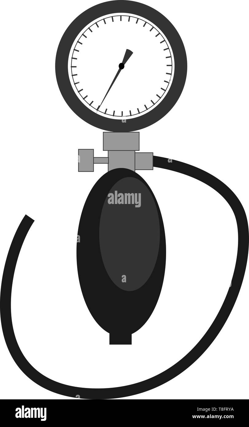 A tonometer in black and white for measuring the blood pressure set isolated on white background viewed from the front, vector, color drawing or illus Stock Vector