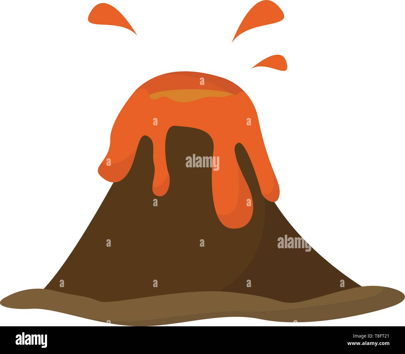 Painting of the volcano exploding in fiery when molten rock, ash, and steam pour through a vent in the earth's crust, vector, color drawing or illustr Stock Vector