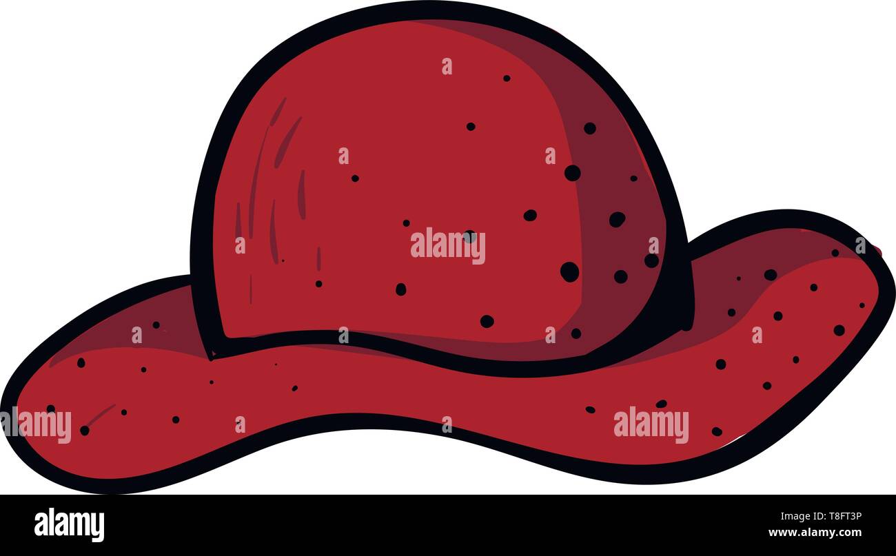 A lady's red summer hat with eye-catchy black spot designs perfect for outdoor adventures, holiday outfits, and adequate sun protection, vector, color Stock Vector