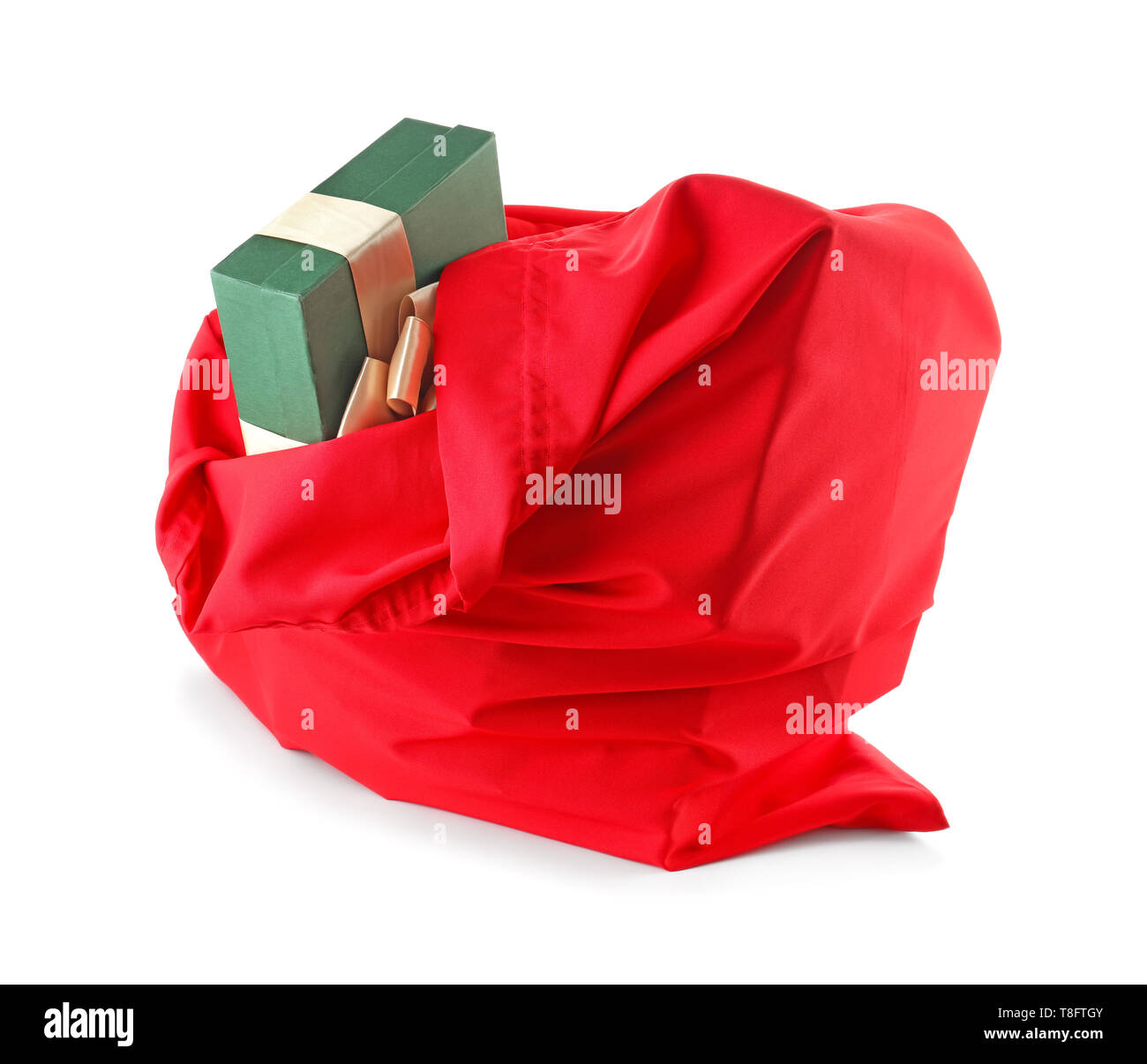Santa Claus bag full of gifts on white background Stock Photo - Alamy