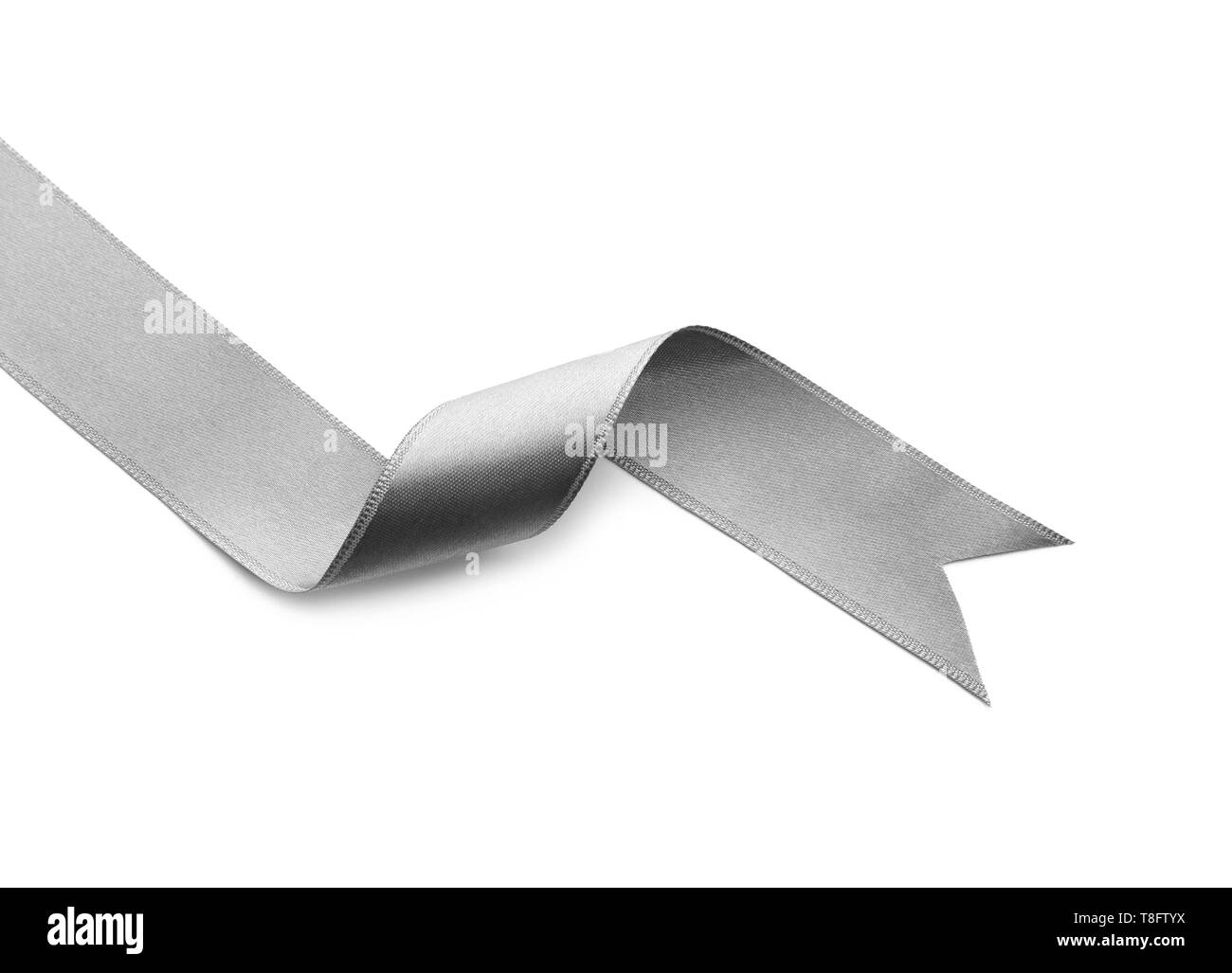 Silver ribbon on white background Stock Photo - Alamy