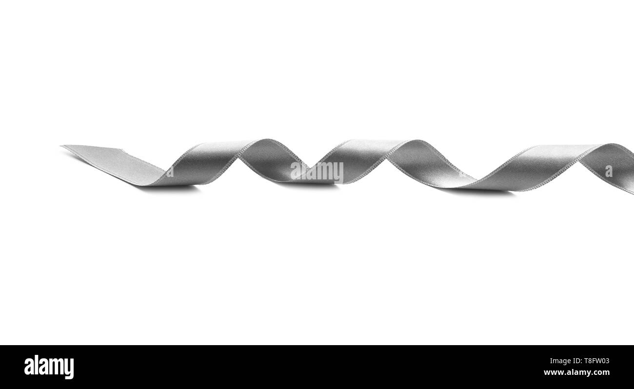 Silver ribbon on white background Stock Photo - Alamy