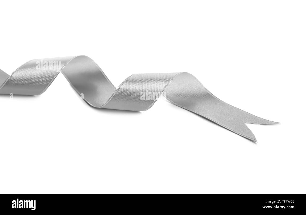 Silver ribbon on white background Stock Photo - Alamy