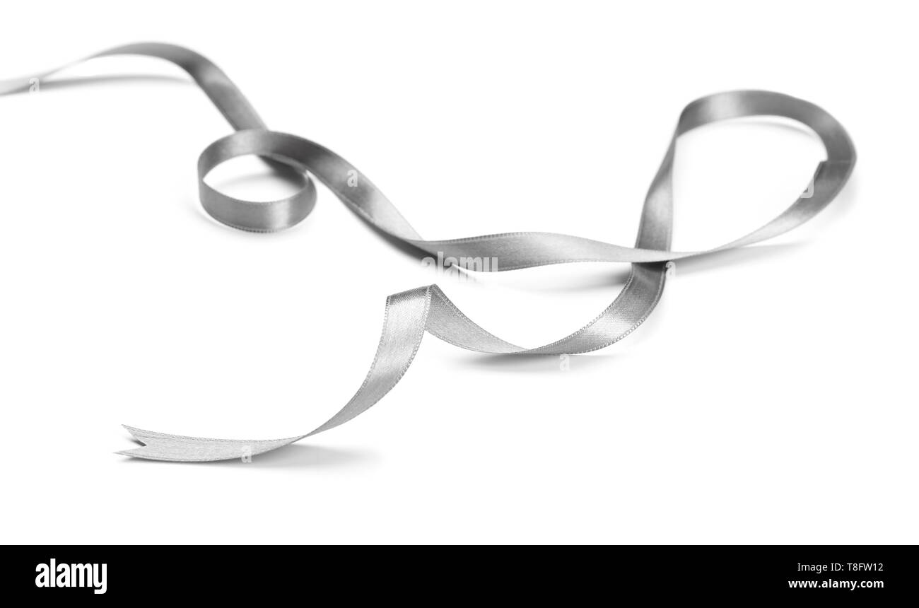 Silver ribbon on white background Stock Photo - Alamy