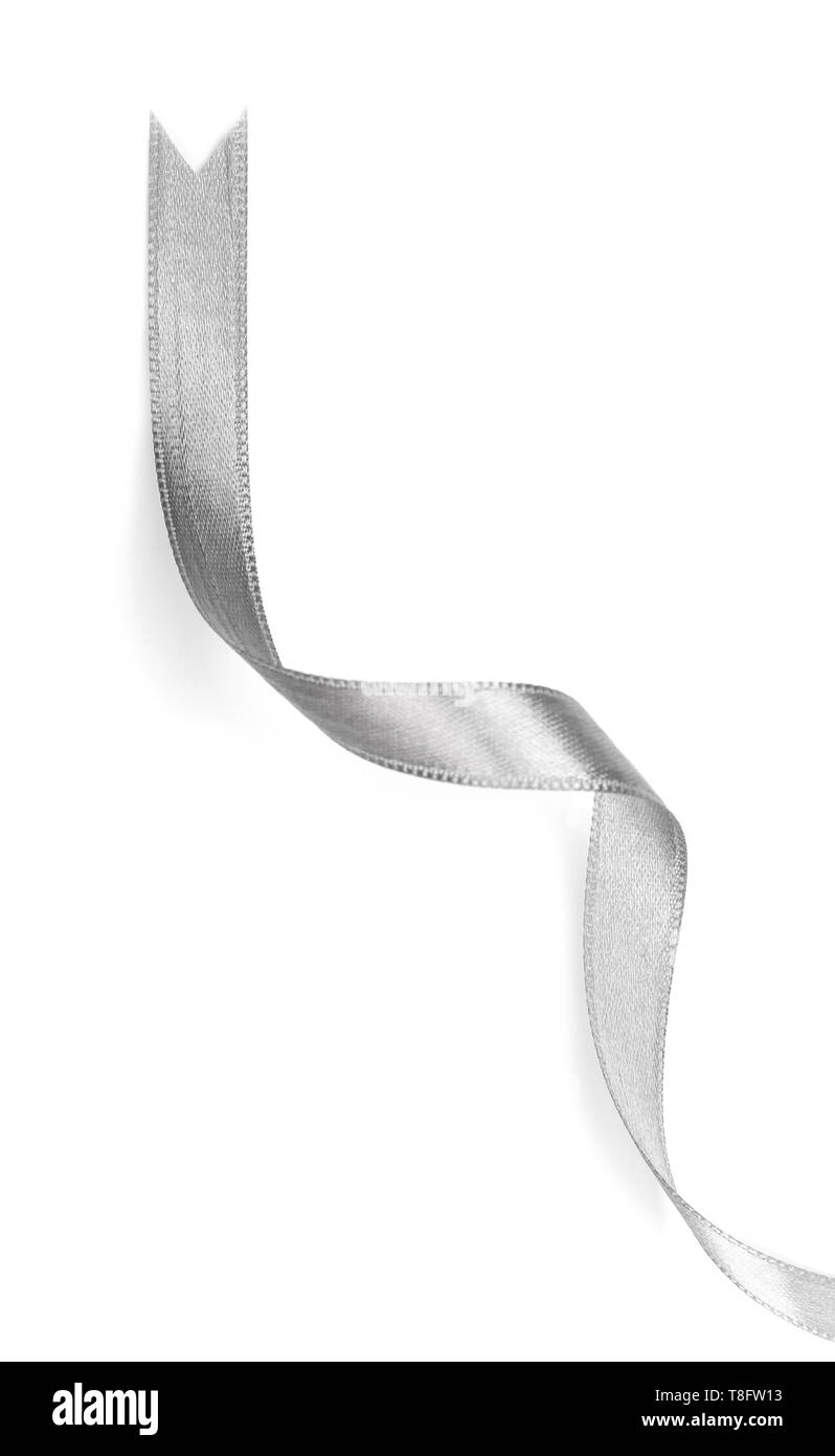 Silver ribbon on white background Stock Photo - Alamy