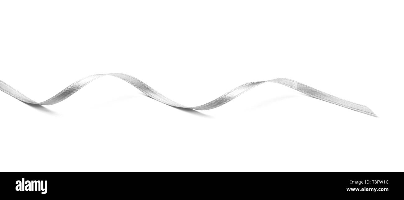 Silver ribbon on white background Stock Photo - Alamy
