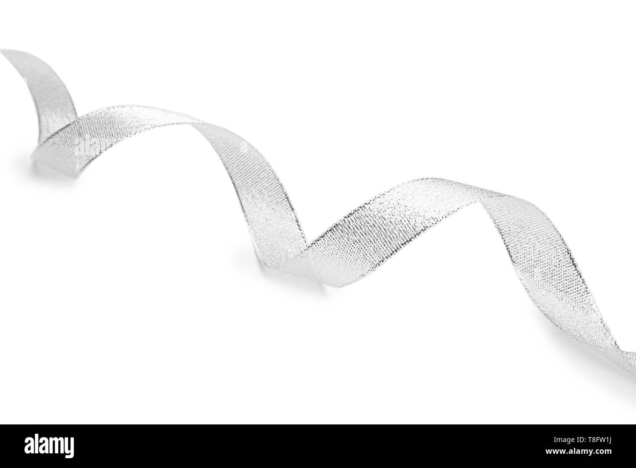 Silver ribbon on white background Stock Photo - Alamy