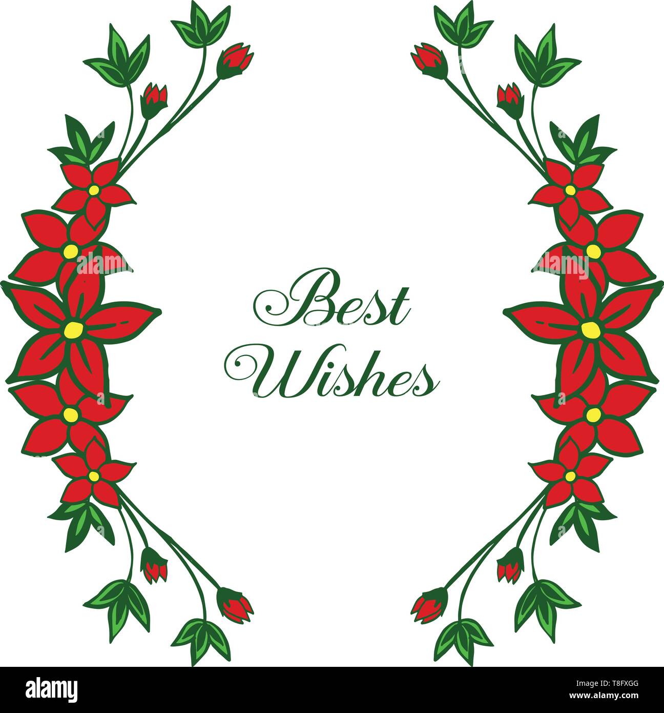 Vector illustration best wishes with green leaf and red flower frame ...