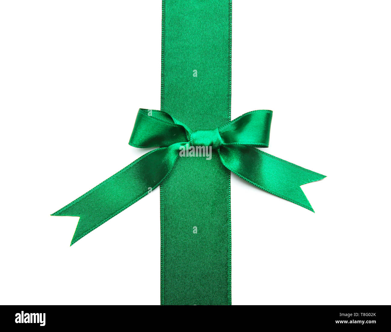 Green ribbon with bow on white background Stock Photo - Alamy