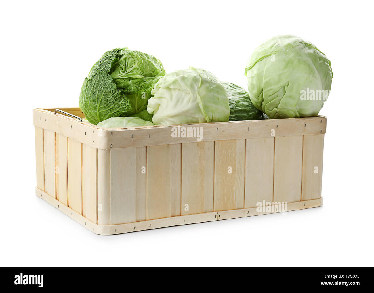 Box with fresh cabbage on white background Stock Photo - Alamy