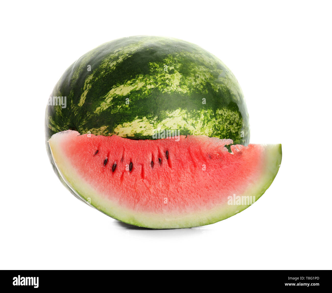 Ripe watermelon with slice on white background Stock Photo - Alamy