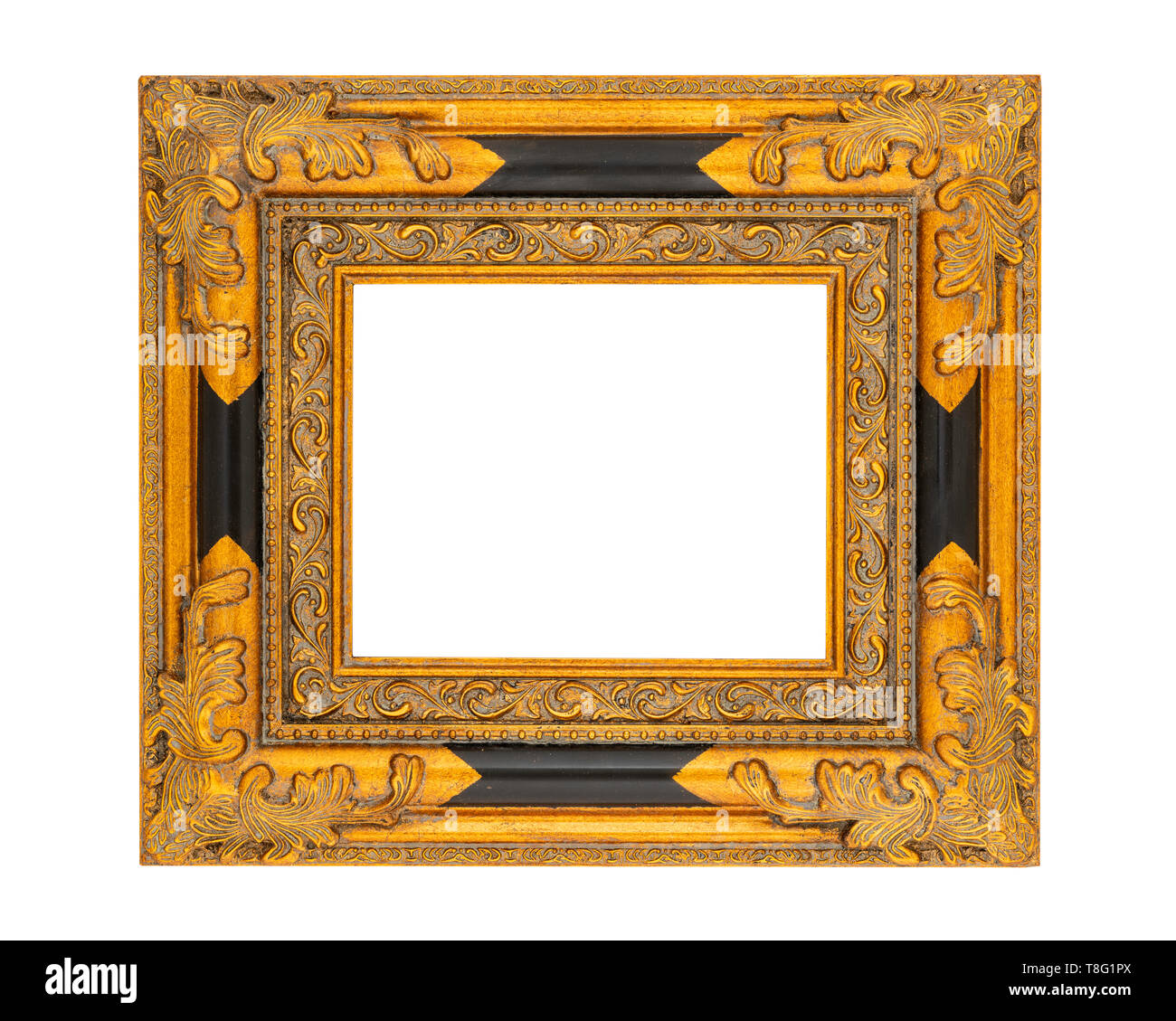 Ornate gold picture frame isolated on white with clipping path at ALL