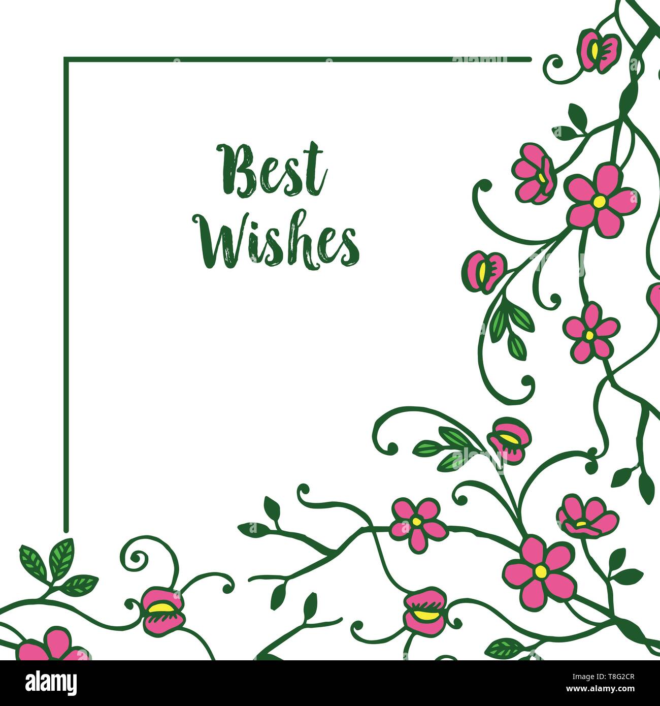 Vector illustration writing best wishes with elegant pink flower frame ...