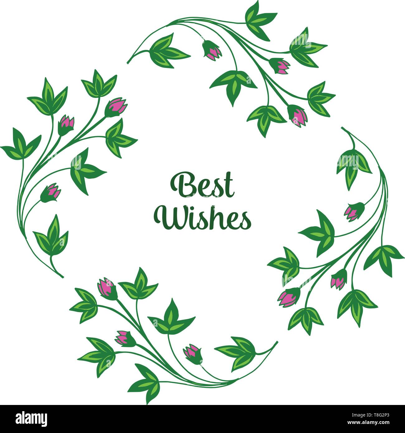 Vector illustration decor card best wishes with texture of green leafy ...
