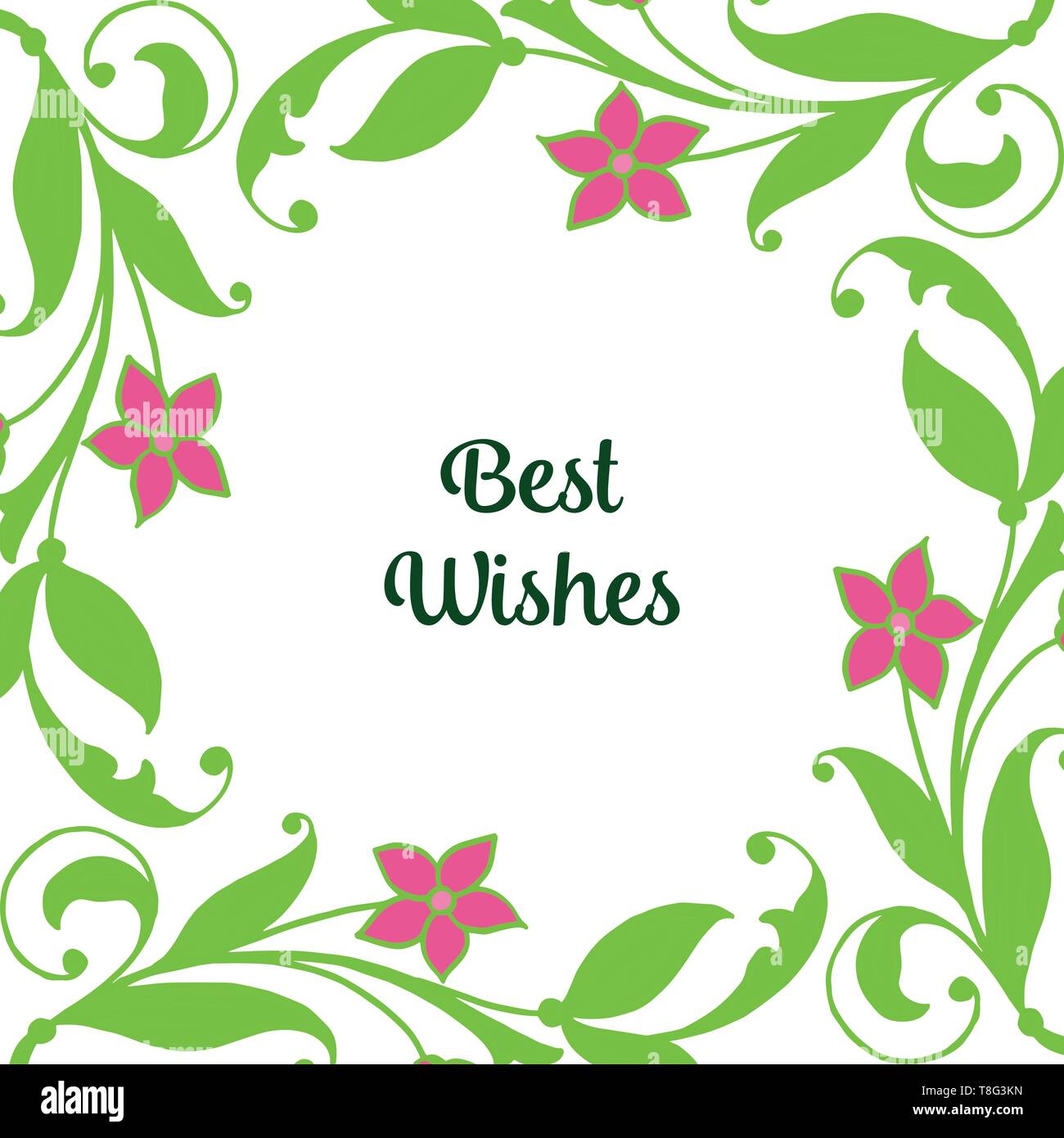 Vector illustration shape card best wishes with various art green leafy ...