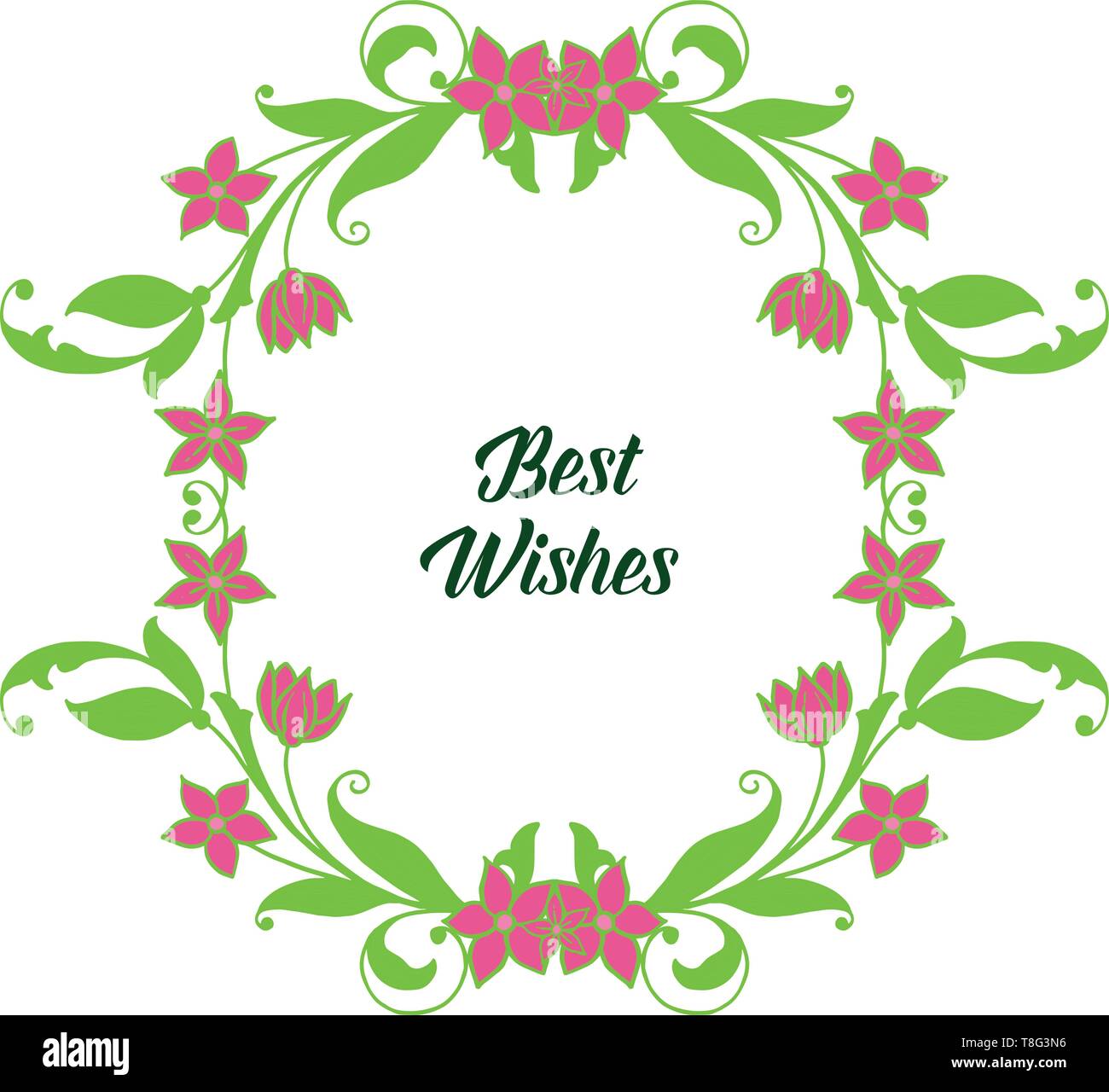 Vector illustration shape card best wishes with various art green leafy ...