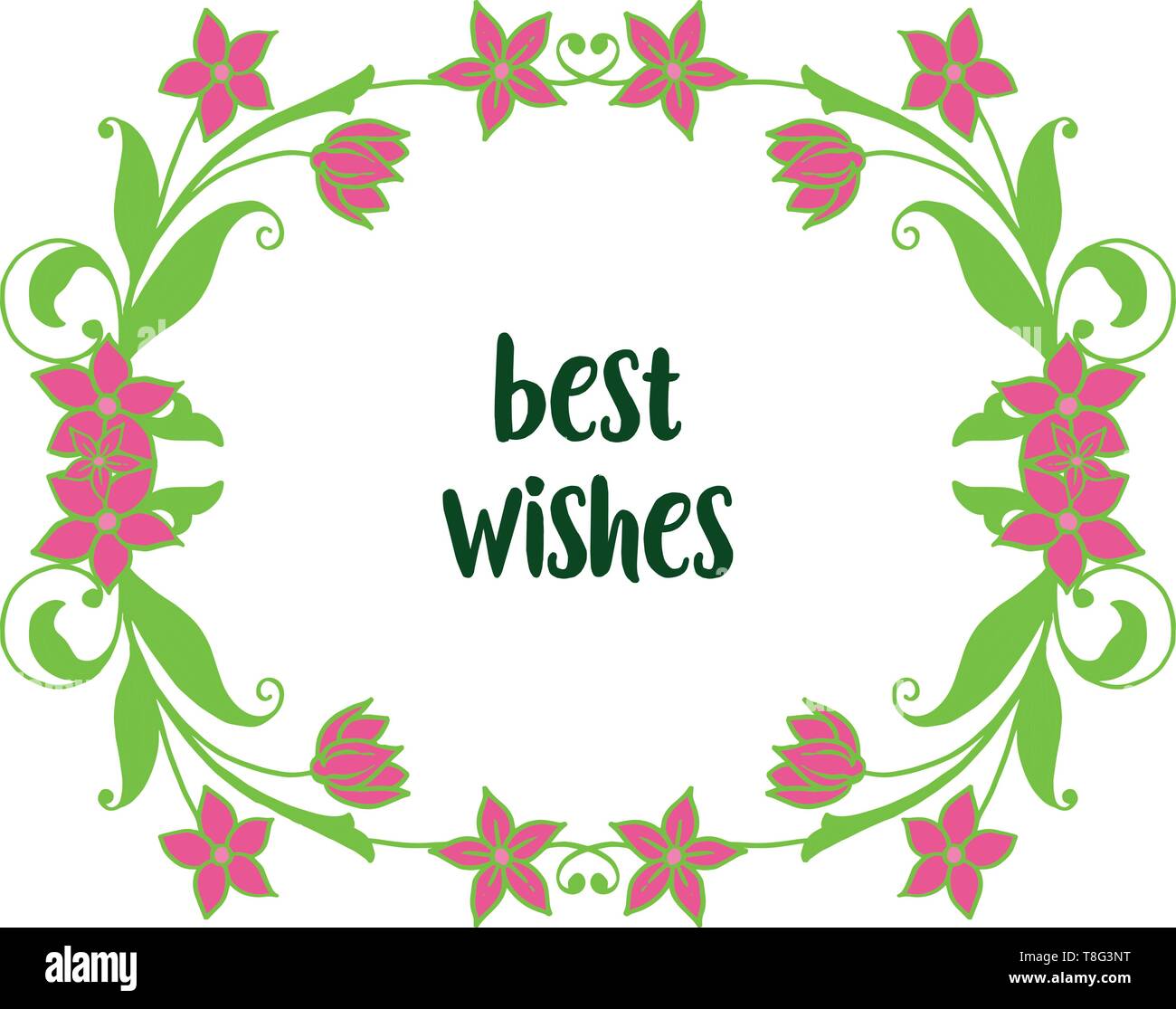 Vector illustration shape card best wishes with various art green leafy ...