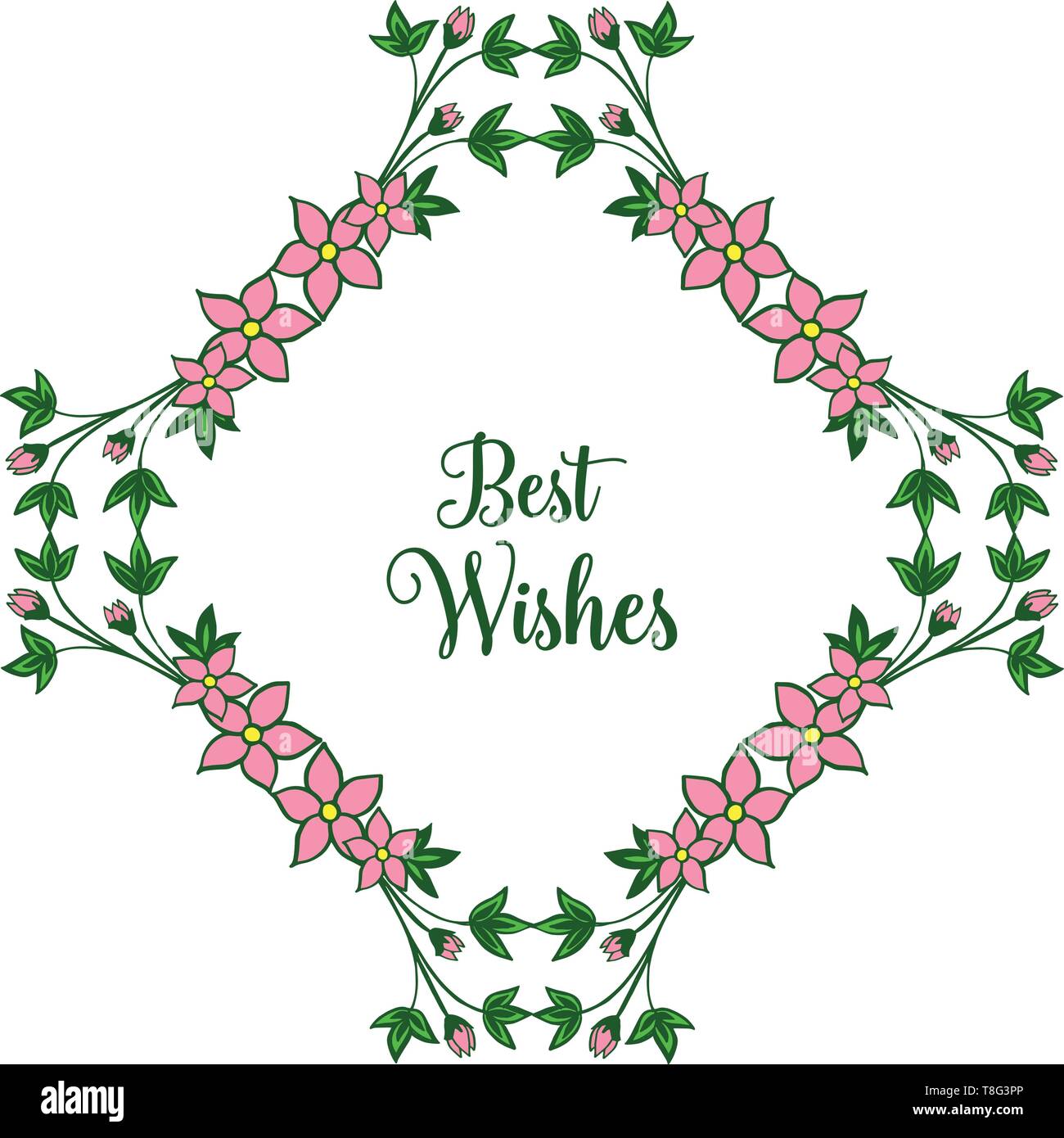 Vector illustration best wishes with pattern art pink flower frame hand ...