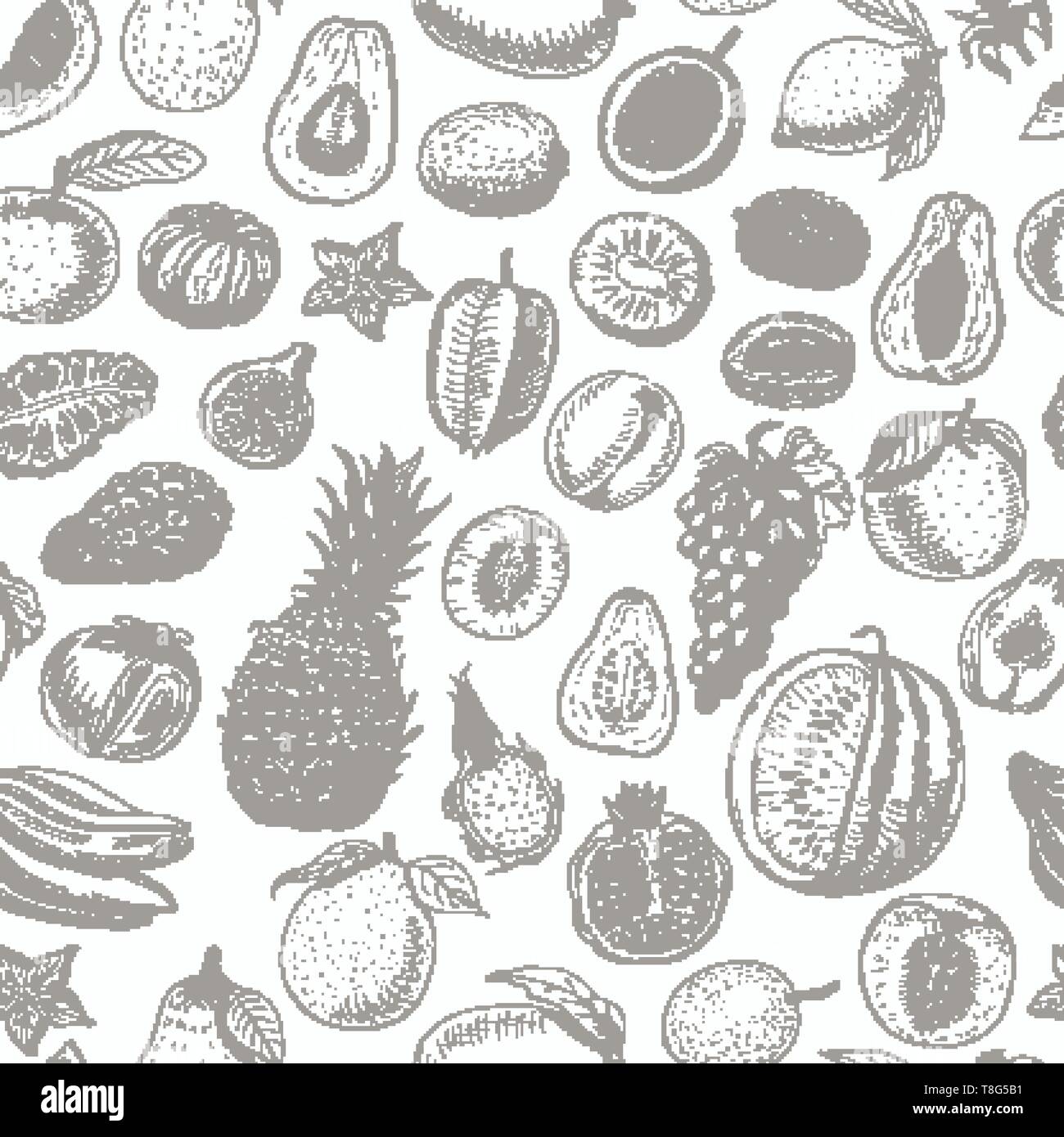 Seamless pattern with fruits on white background. Vector illustration ...
