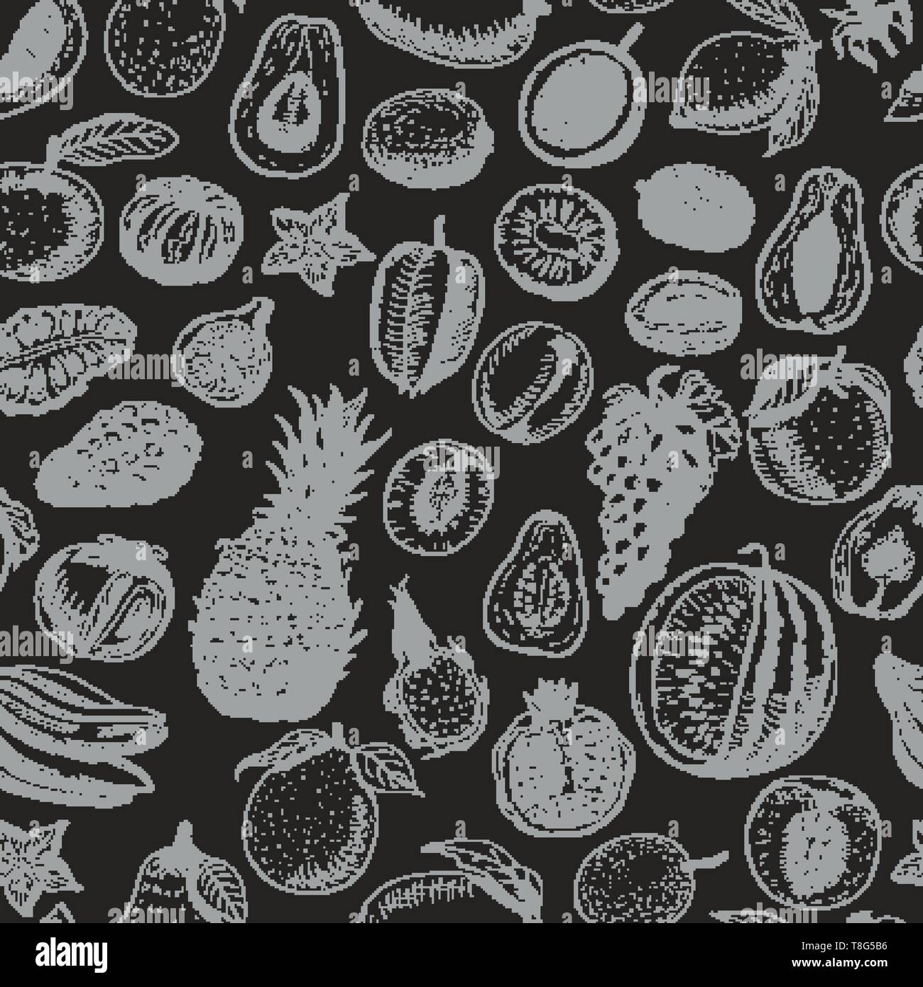 Seamless pattern with fruits on black background. Vector illustration ...