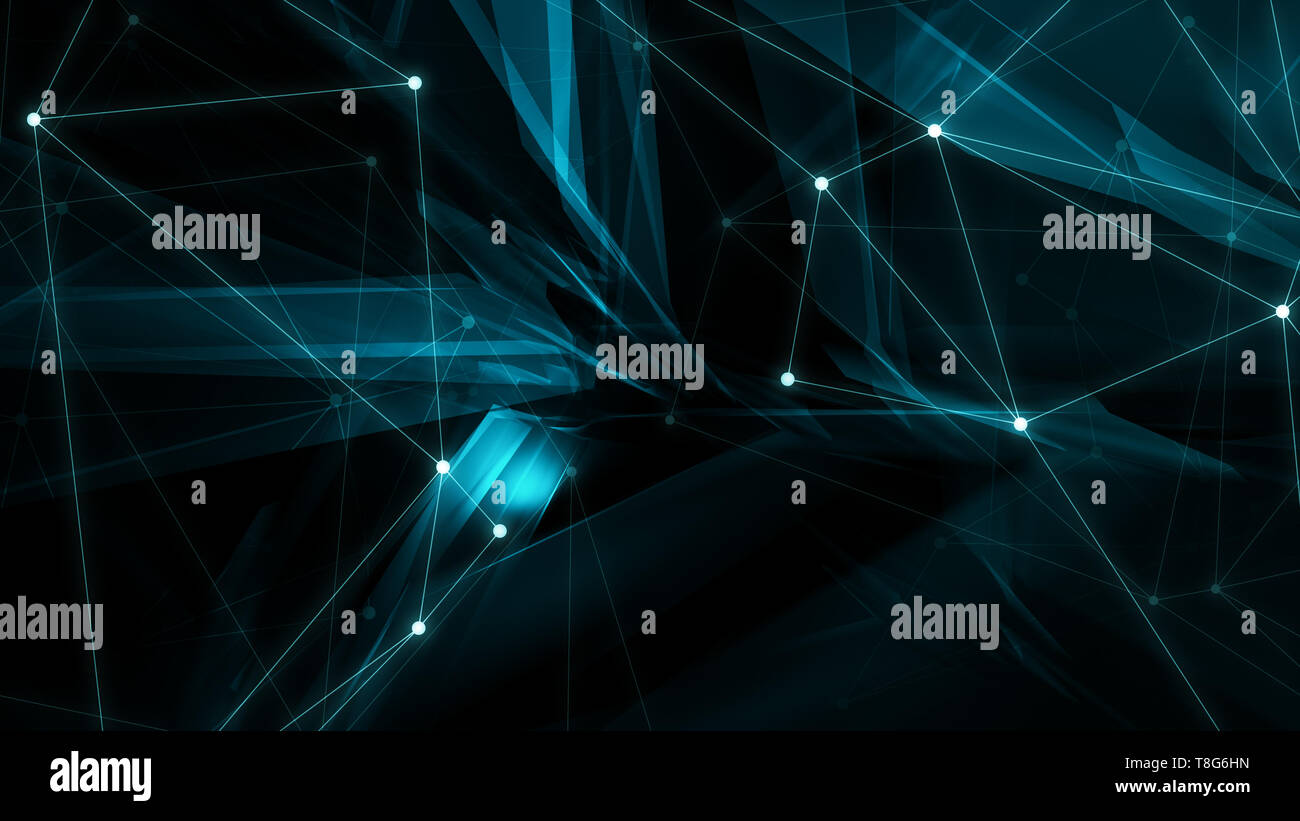 Dynamic geometric triangle background dots and lines connections, digital technology background Stock Photo