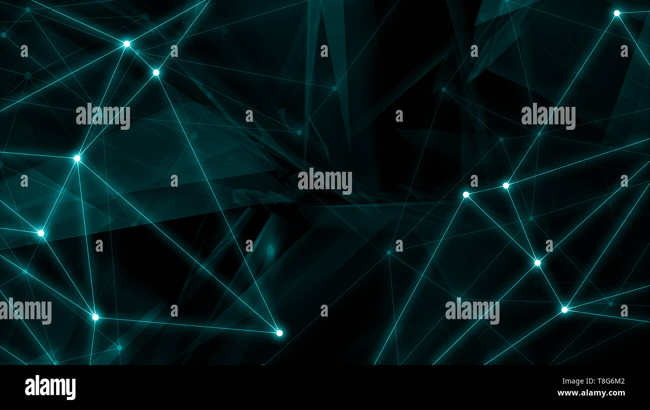 Technology background, chaotic abstract background. Connected polygons, science and tech connections Stock Photo