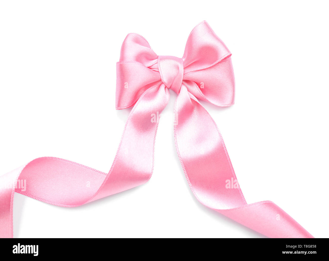 Beautiful bow made from pink ribbon on white background Stock Photo - Alamy
