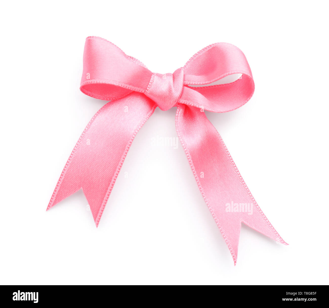 Beautiful Bow Made from Pink Ribbon on White Background Stock