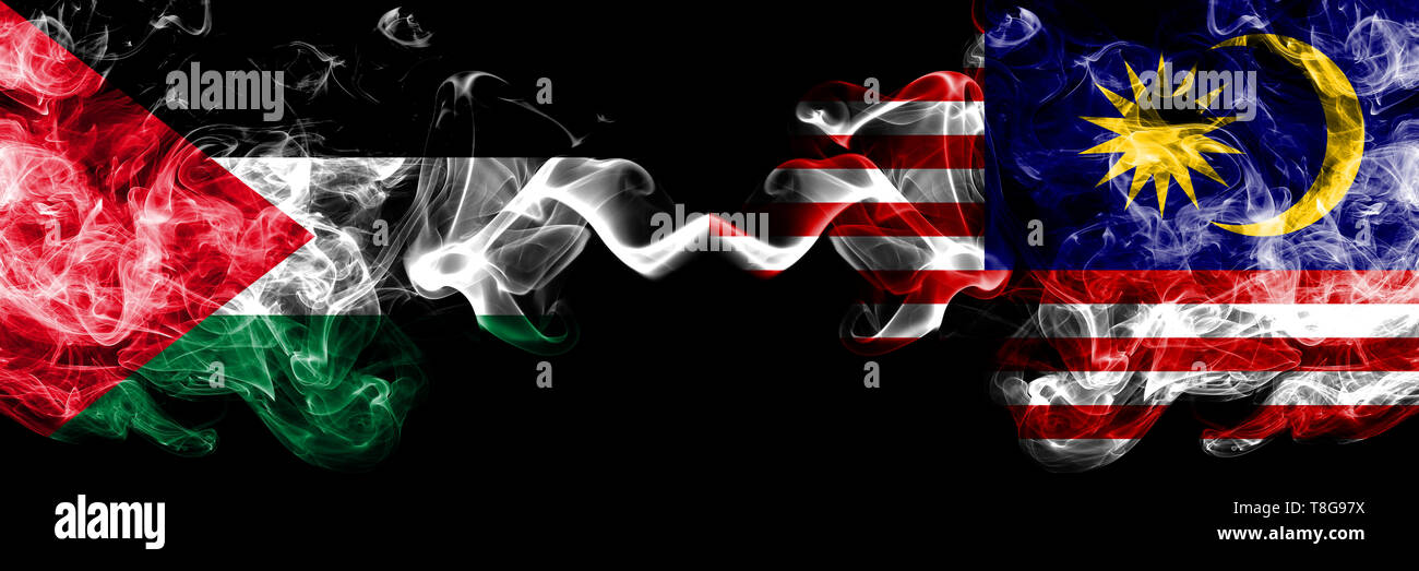 Palestine Vs Malaysia Malaysian Smoky Mystic Flags Placed Side By Side Thick Colored Silky Smokes Flag Of Palestinians And Malaysia Malaysian Stock Photo Alamy