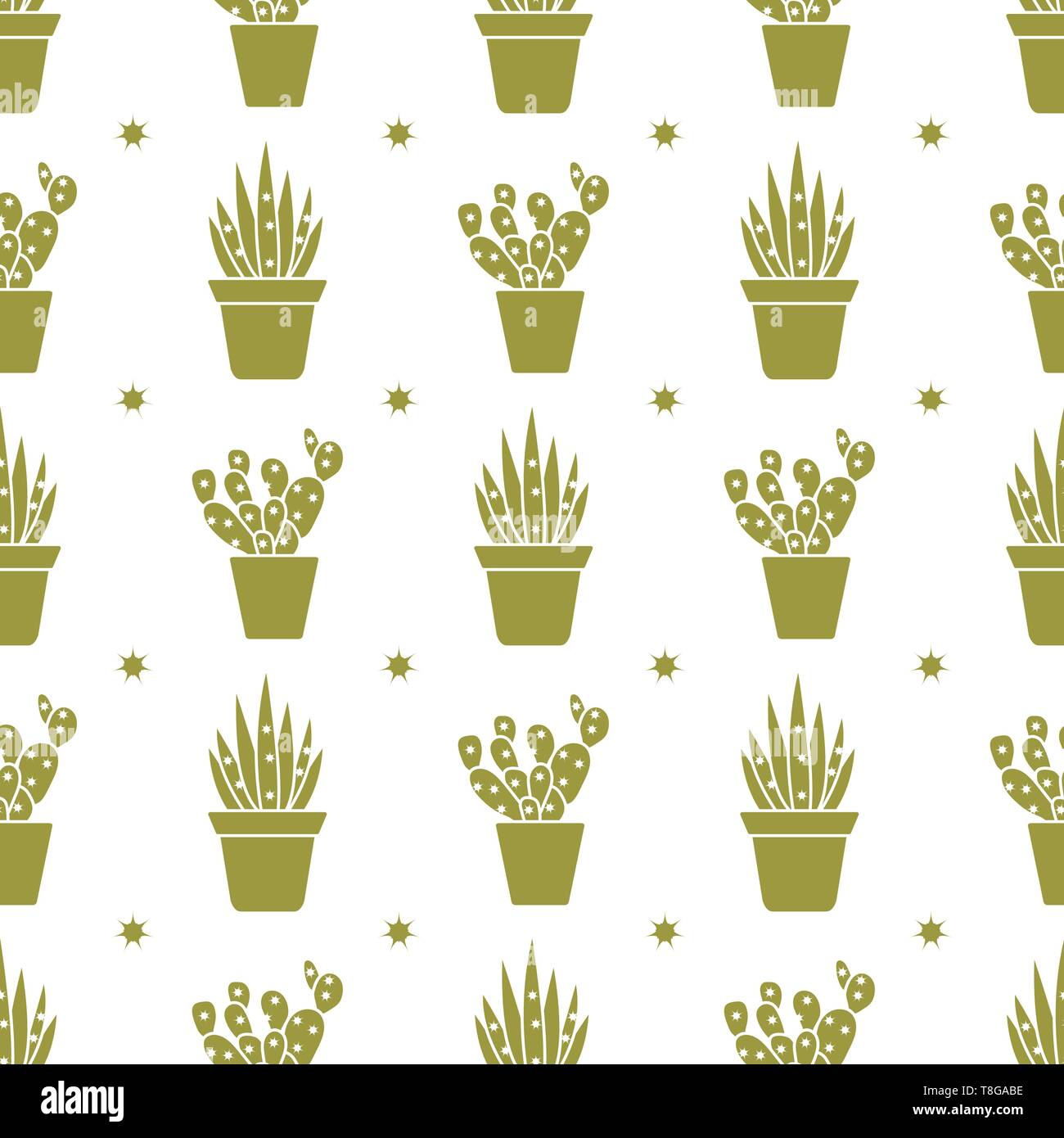 Vector seamless pattern with cactus and succulents. Trendy background ...
