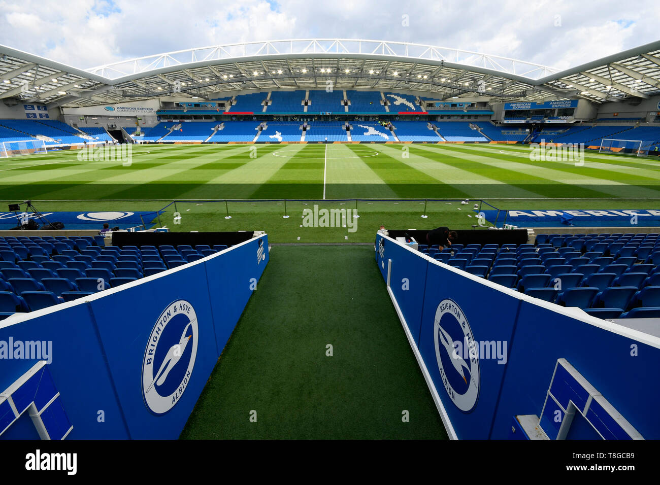 BRIGHTON, ENGLAND - MAY 12:    General view inside the AMEX stadium ahead of the Premier League match between Brighton & Hove Albion and Manchester City at American Express Community Stadium on May 12, 2019 in Brighton, United Kingdom. (MB Media) Stock Photo