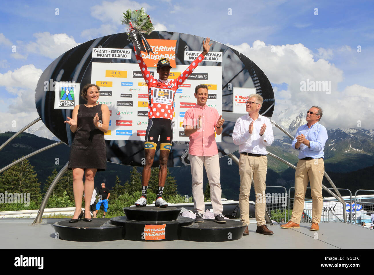 Daniel Teklehaimanot. Le Critérium du Dauphiné. 2015. Le Bettex. Saint-Gervais-les-Bains. Stock Photo