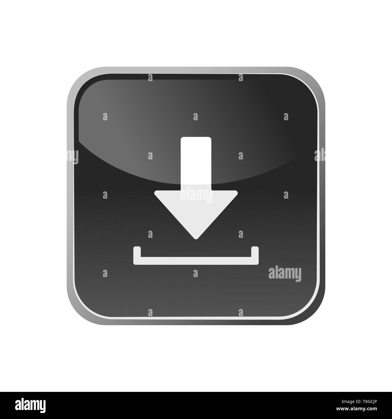 Donwload icon on a square button. Vector illustration Stock Vector