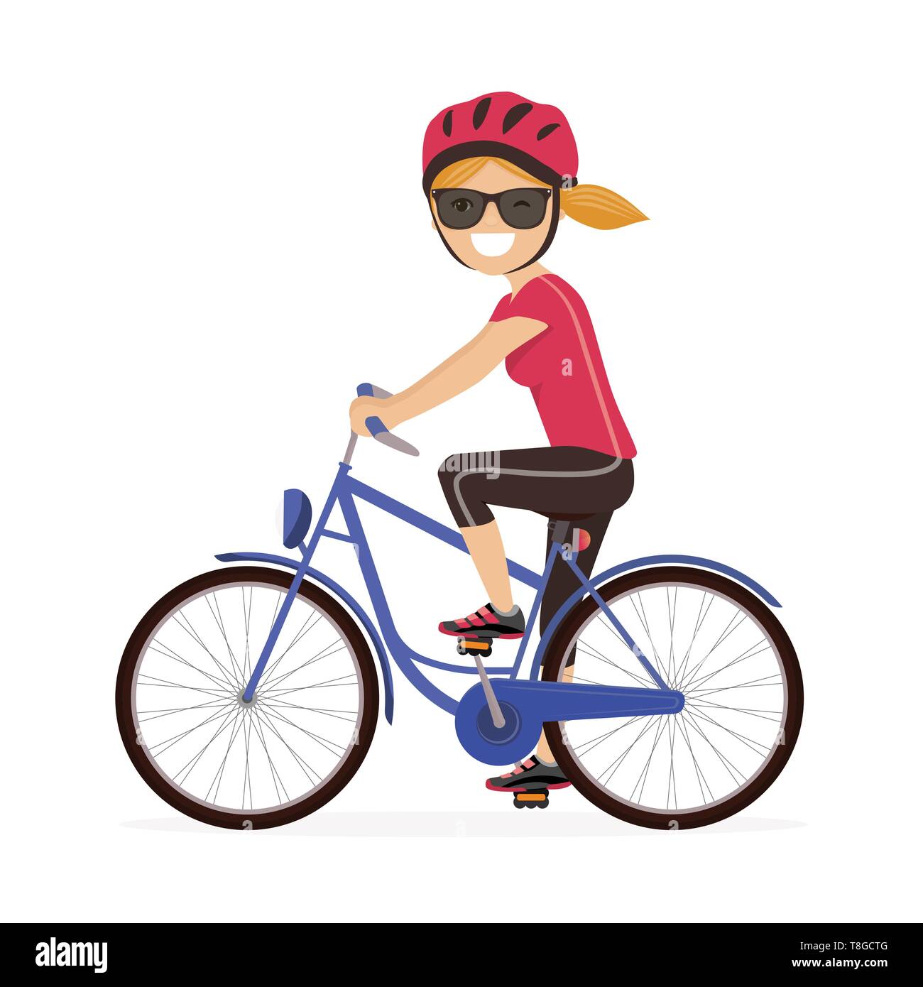 Woman riding a bike. Isolated vector illustration Stock Vector Image ...