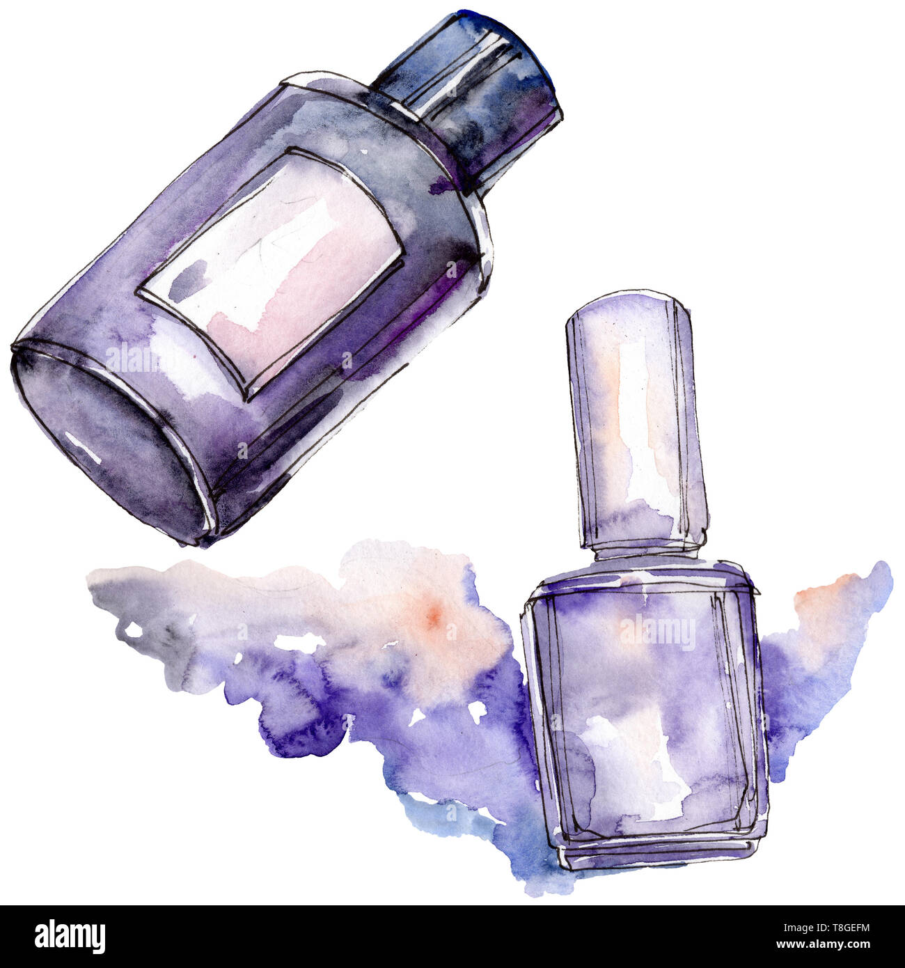 Nailpolish And Cosmetic Bottle Sketch Illustration In A Watercolor Style Isolated Element. Watercolour Background Set Stock Photo - Alamy