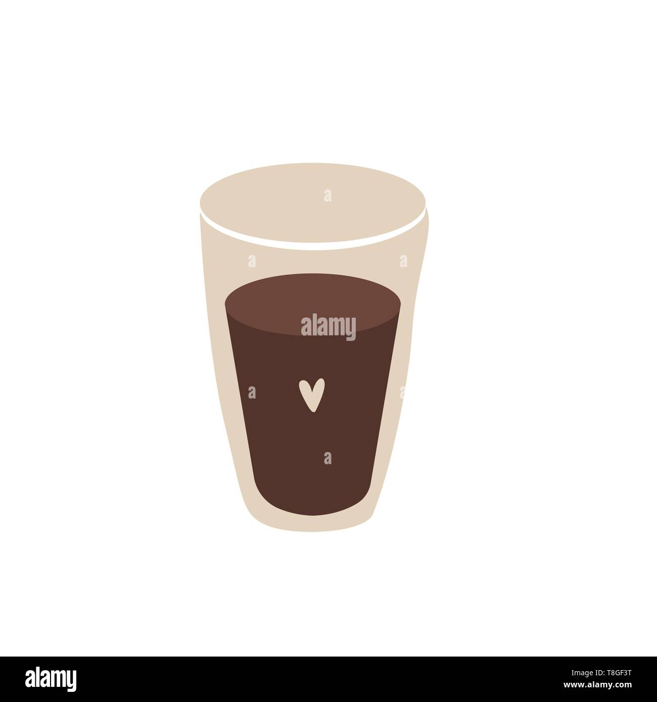 Glass of coffe with heart symbol. Flat design Stock Vector